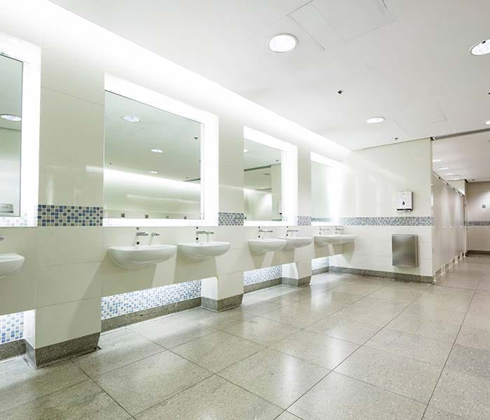 Clean commercial restroom representing a key pricing factor in Seattle janitorial services
